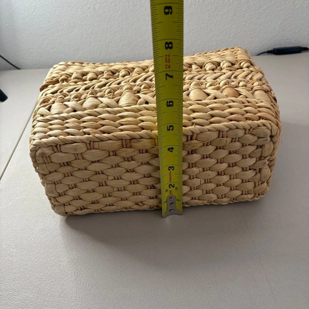 Cappelli Straworld Woven Straw Handbag Bamboo Handle Palm Tree Lining Tan Boho